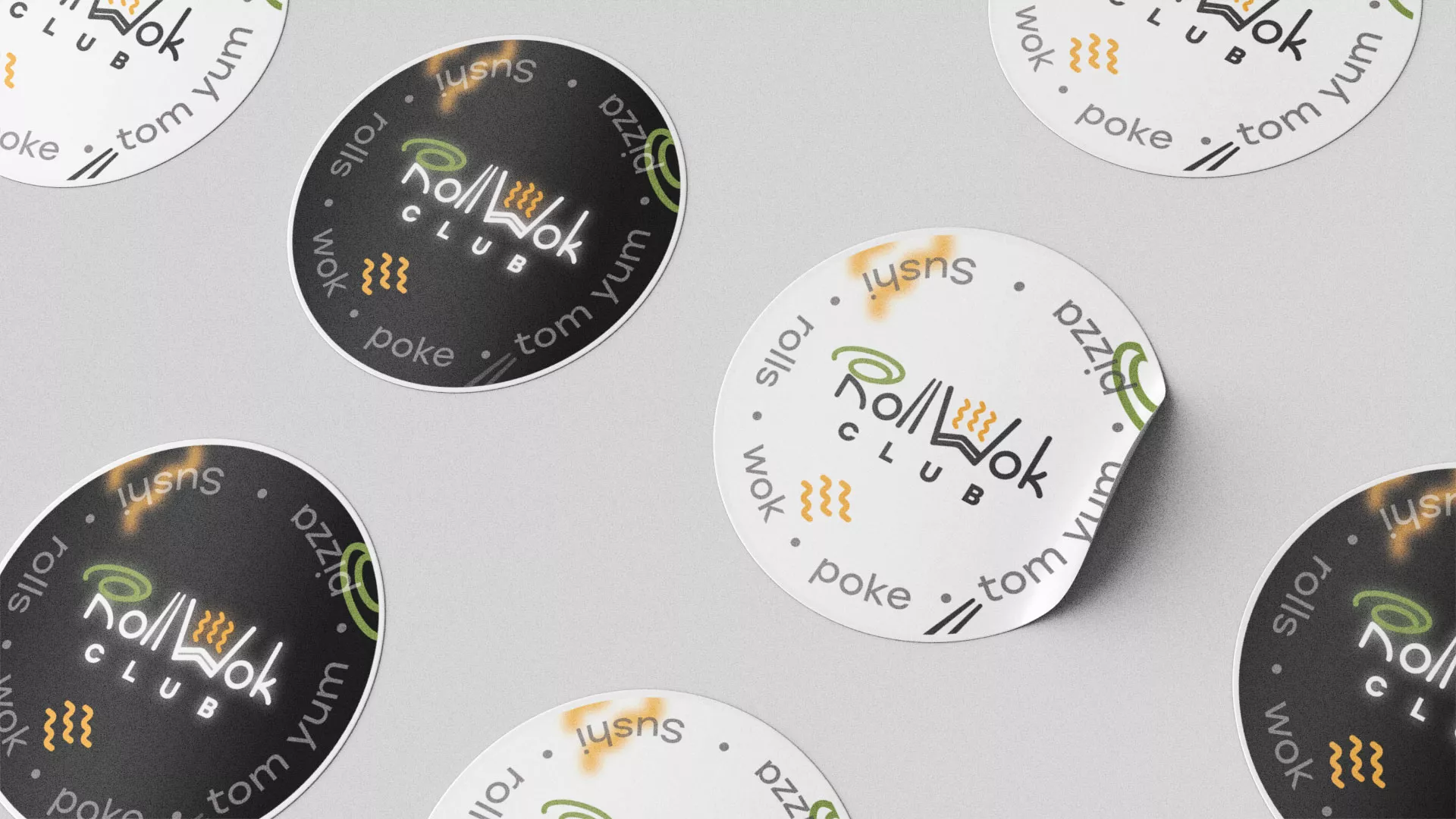 Разработка наклеек для суши-бара «Roll Wok Club» в Западной Двине
